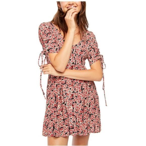 Free People Dresses & Skirts - Free People Floral Mini Dress - Red and Black